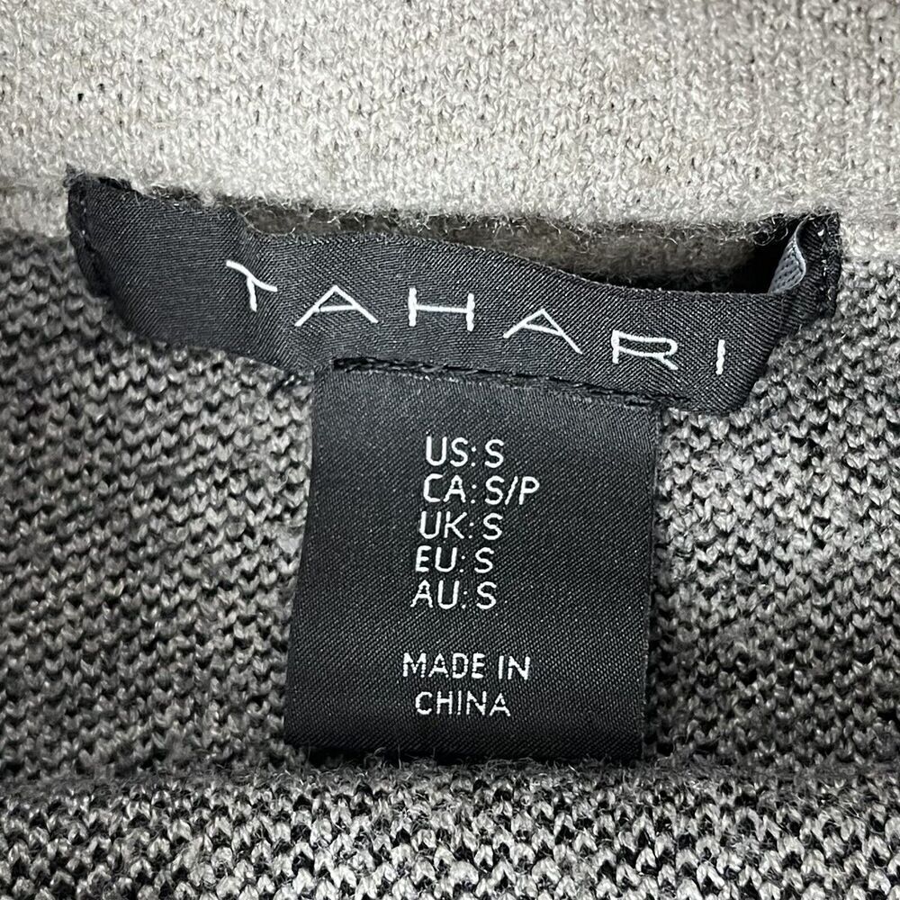 Tahari Sweater Pullover 3/4 Sleeve Gray Windowpanel Plaid Mock Neck Size S - Picture 10 of 11